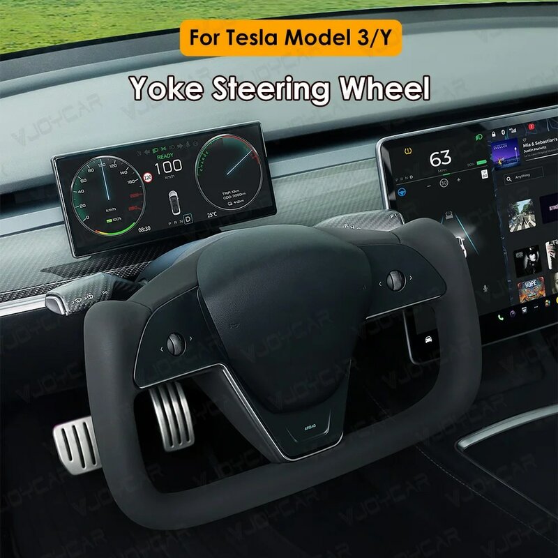 Mango de canesú modelo Y 3, volante de calefacción modelo x-style para Tesla, cuero de carreras personalizado, modelo Y 3 2017-2024