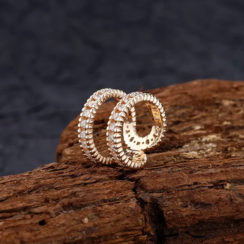 Anel de diamante duplo chapeado C para mulheres, prata pura S925, dedo largo, pequeno e versátil, ouro rosa, em forma de U, novo, 2024