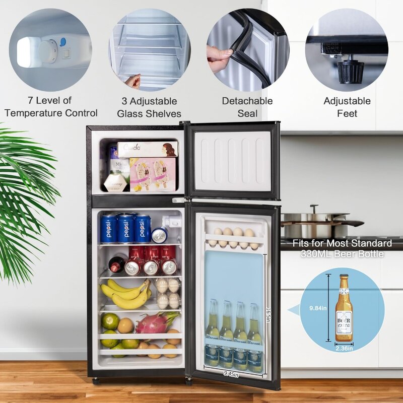 Mini-geladeira compacta com 2 portas com freezer, 4,0 pés quadrados, Novo, 2023