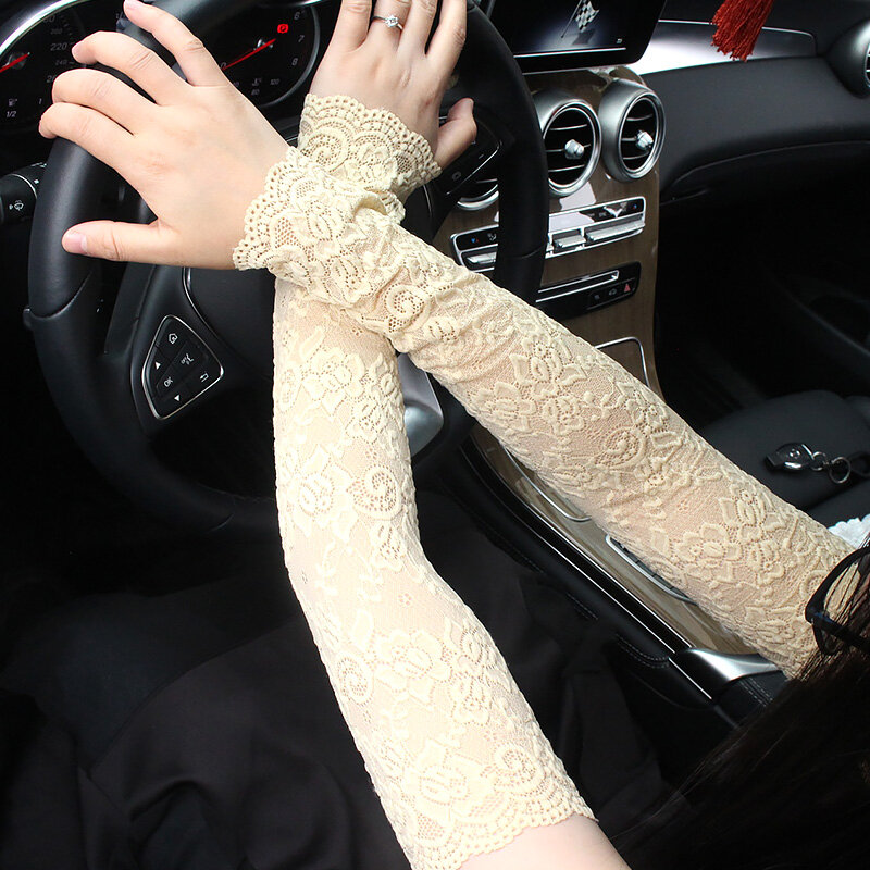 1 paio di guanti lunghi in pizzo da donna protezione solare senza dita estiva guanti da guida guanto da braccio Sexy