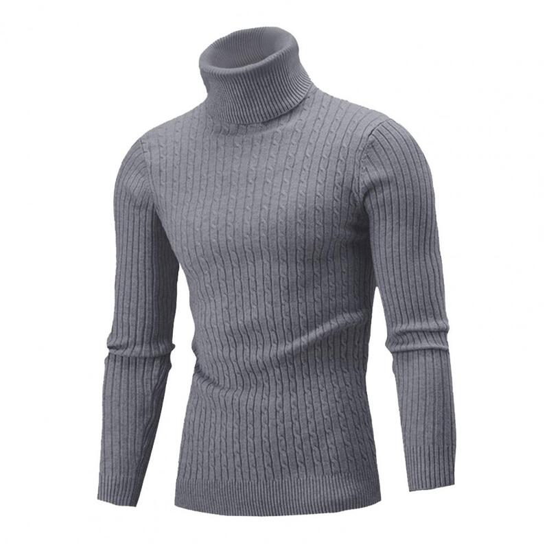 Kaus lengan panjang warna polos untuk pria, Sweater Turtleneck Pria pas badan pilihan Layering untuk musim gugur musim dingin