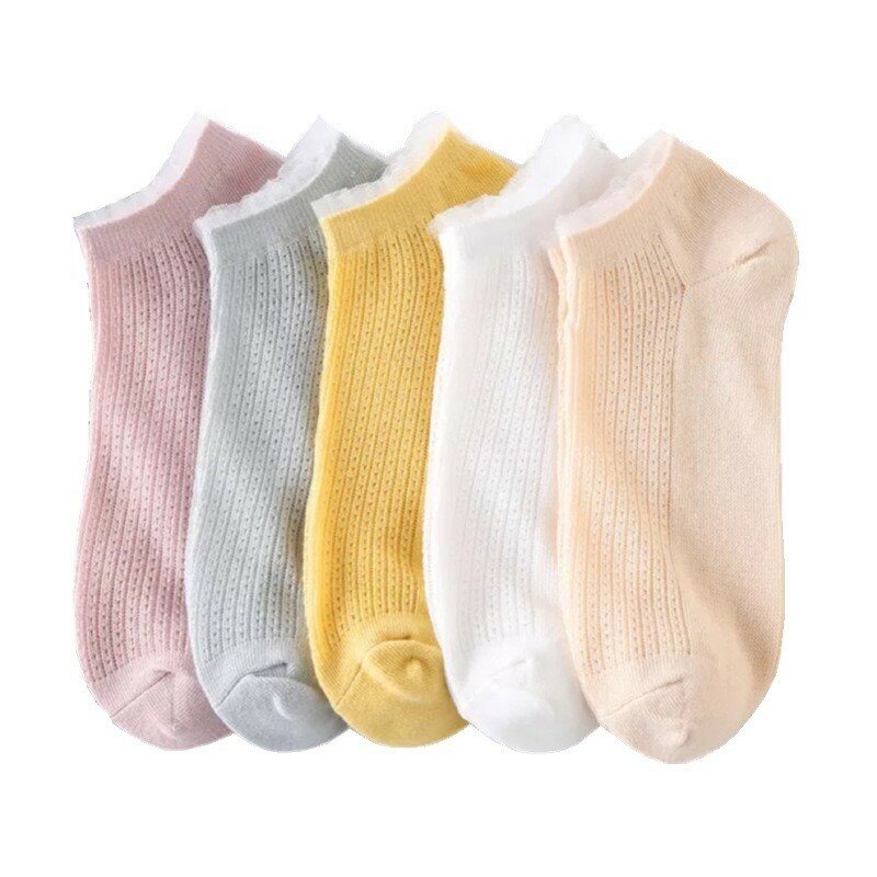 BZknit-Chaussettes imprimées simples à la mode pour femmes, chaussettes de rinçage mignonnes Harajuku, chaussettes invisibles Kawaii pour femmes, 5 paires