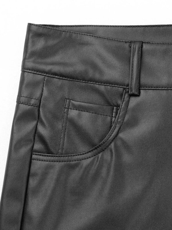 Black Mens PU Leather Shorts Casual Streetwear Fashion Low Waist Zipper Crotch Shorts Halloween Festivals Clubwear Pole Dance