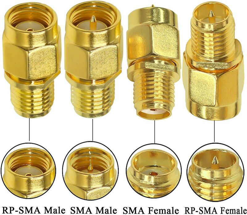 Kit de conectores coaxiais SMA, adaptador coaxial RF, conversor SMA macho para fêmea, RP-SMA fêmea para RP-SMA, 2PCs por lote, 4 PCs