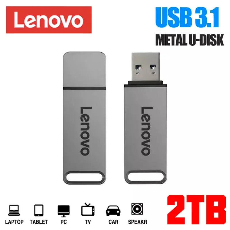 레노버 메탈 USB 플래시 드라이브, 휴대용 펜 드라이브, USB 3.1, 고속 파일 전송, 방수 메모리 U 디스크, 2TB, 1TB, 512GB
