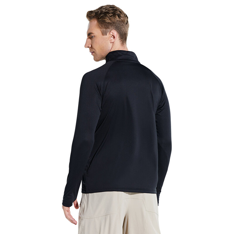 Baleaf baju kebugaran Gym pria, baju lengan panjang lubang jempol perlindungan matahari UPF 50 + Pullover ritsleting 1/4 untuk lari/Golf/mendaki