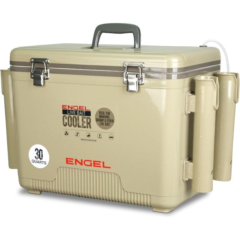 30Qt Tan,ENGEL Live Bait Pro Well with Lithium-Ion Rechargeable Aerator