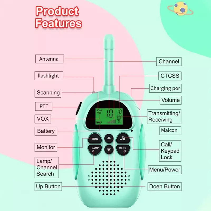 Mini Talkie Walperforé portable pour enfants, longue portée de 3 à 5km, batterie 1000mAh, interphone radio, jouets avec lampe de poche, cadeau pour garçons et filles, 2 pièces