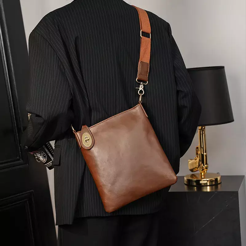 Новинка 2023, мужская сумка, кожаная сумка через плечо crazy horse, винтажная мужская сумка-мессенджер, деловые сумки-конверты через плечо в стиле ретро