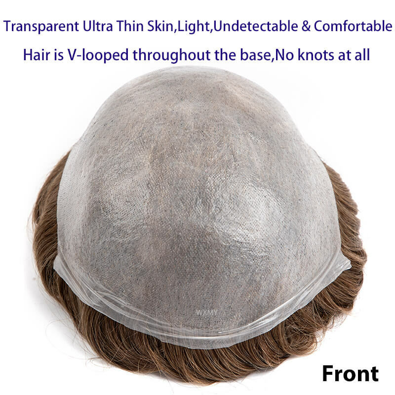 Peluca de cabello humano Invisible para hombres, prótesis capilar de piel ultrafina de 0,03mm, línea de pelo Natural