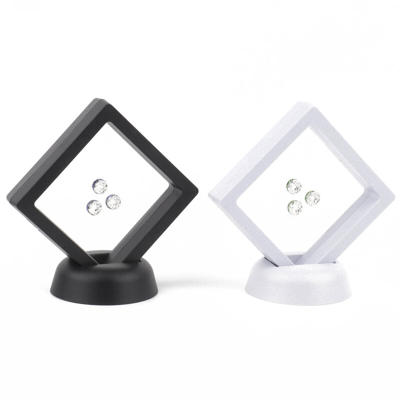 Pe Film Zwart Sieraden Opbergdoos 3D Verpakking Case Gemstone Gratis Stand Drijvende Frame Membraan Ring Oorbellen Ketting Display