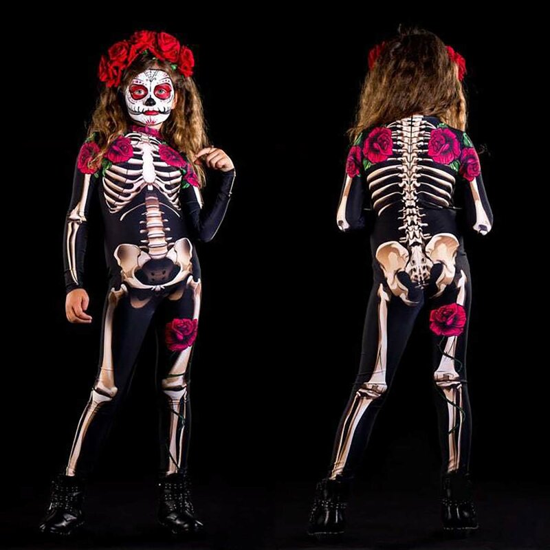 Adult Woman Scary Party Day of Death Jumpsuit Skeleton Devil Costume