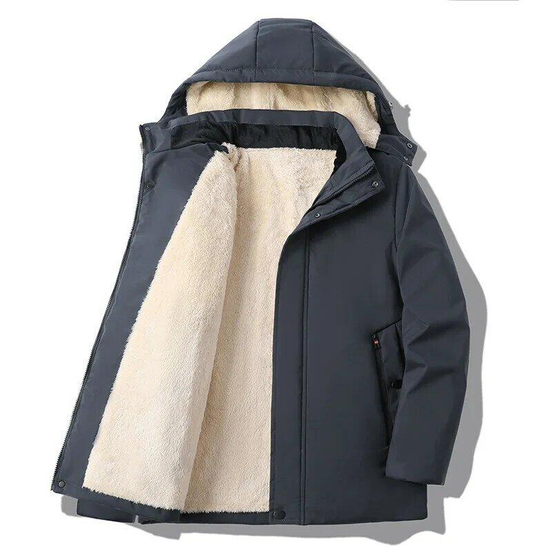 Зимнее бархатное пальто из овечьей шерсти, Мужская Флисовая теплая куртка с капюшоном, свободная хлопковая куртка с бархатной подкладкой, размер 8xl