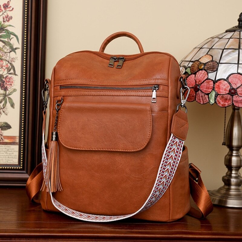 Damen-Umhängetasche mit großer Kapazität, Vintage-Rucksack, praktische Handtasche PU-Leder, Reise-Tagesrucksäcke für den