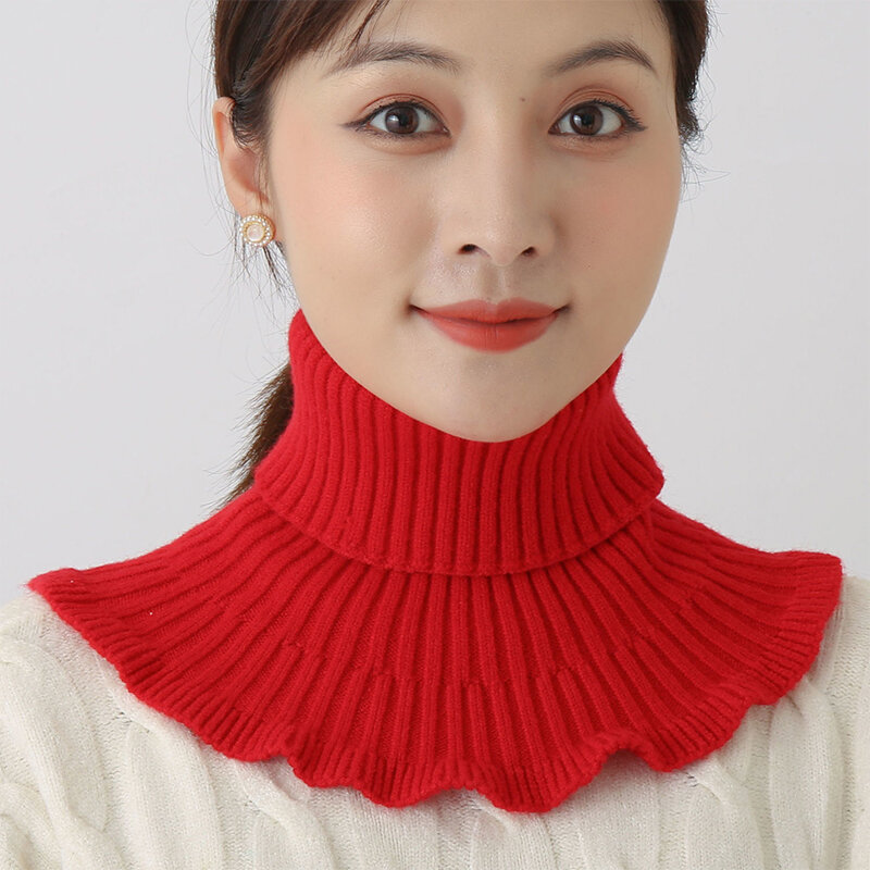Warm Knitted Collar Scarf Women Turtleneck Knitted False Fake Collar Detachable Scarf Warm Winter Windproof Ruffles Wrap Scarf