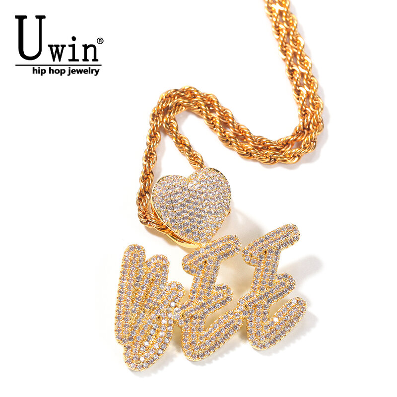 Ciondolo con lettere personalizzate Uwin con collana con chiusura a forma di cuore per le donne Iced Out Cubic Zirconia Fashion Charm regali di gioielli fai da te