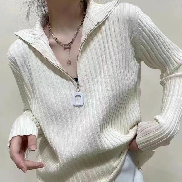 2024 Autumn/Winter Wool Knit Women's Half High Collar Pullover Slim Fit Knitted Solid Color Thickened Sweater Fashion B612