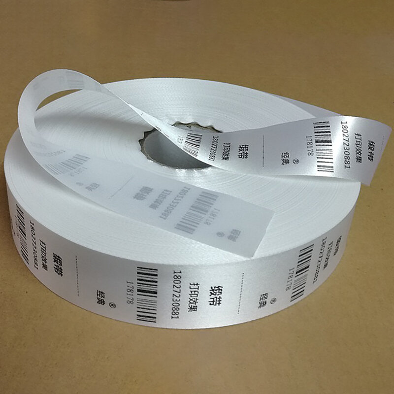 Etichetta di lavaggio del nastro di Nylon vuoto da 200 m/rotolo, nastro bianco nero per la stampa di etichette per abbigliamento etichetta di lavaggio nastro per la stampa di codici a barre