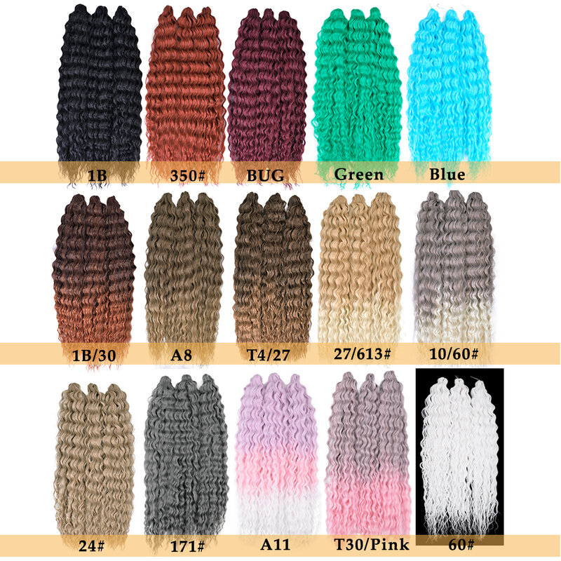 Ocean Wave 22Inch Ariel Curl Hair Synthetic Deep Wave Twist Crochet Hair Ombre Water Wave Braiding Hair Extensions For Women