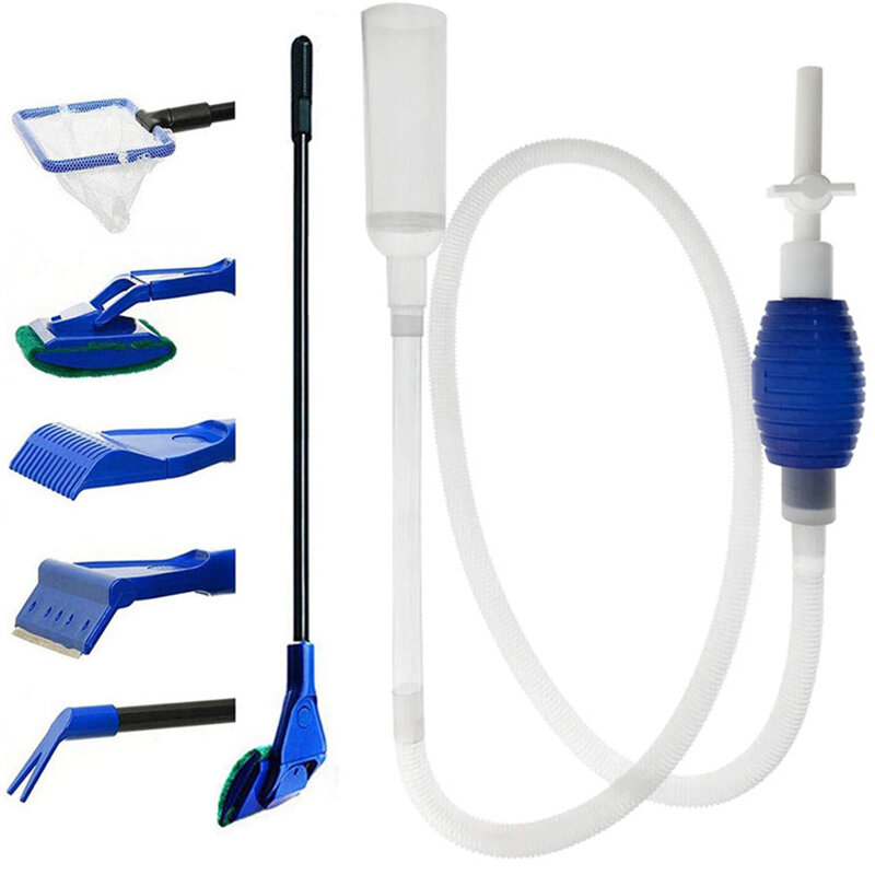 Aquarium Cleaning Tools 5 in 1 Fish Tank Cleaning Kit Tools Algae Scrapers Set Cleaner Siphon Vacuum for Water and Sand Clean