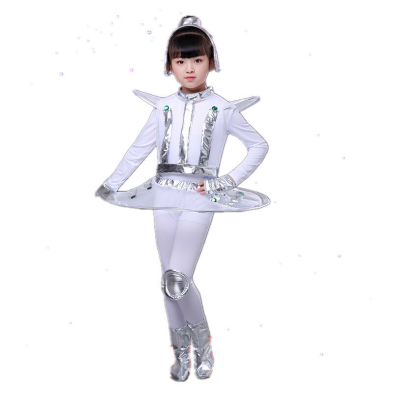 Kinder Roboter Kostüm weiß Silber Astronaut Performance Space Bühne Tanz Show Zeit Kleidung Unisex Tanz Kleidung Junge oder Mädchen