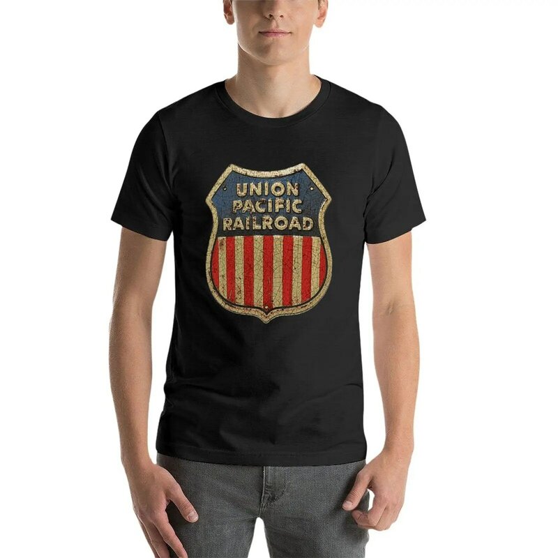 T-shirt com gráficos para homem, T-shirt ajustado, União, ferrovia, ferrovia, Novo