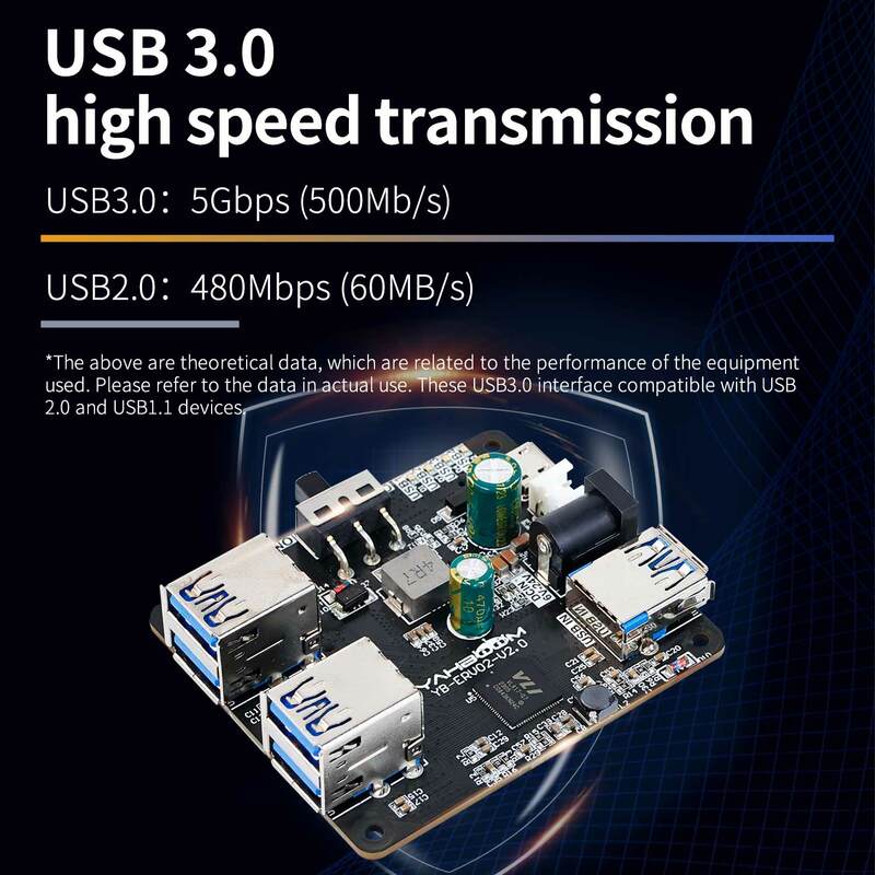 Multi USB airies 3.0 avec Micro Charge Power 9-24V pour Raspberry Pi 5/4B Jetson Ros, Équipement Robotique, Répartiteur 4 Ports