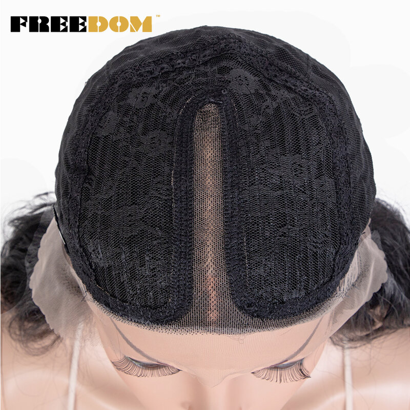 Wig depan renda sintetik FREEDOM untuk wanita Wig renda bergelombang Super panjang untuk rambut palsu Cosplay Ombre cokelat tahan panas