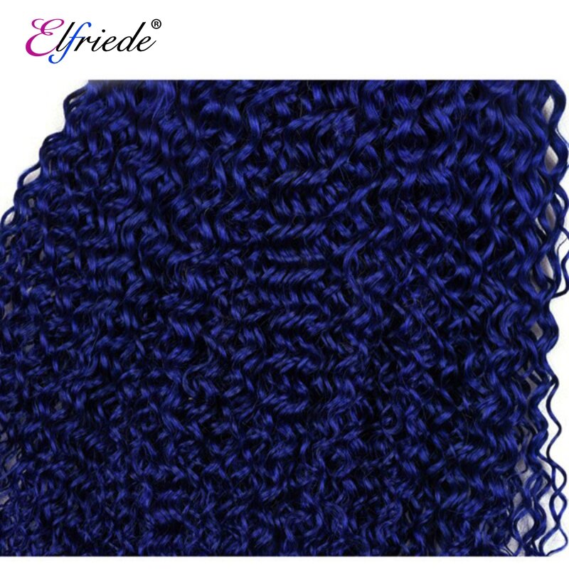 Elfriade-extensiones de cabello humano brasileño, mechones de pelo rizado azul precoloreado, 3/4 mechones, ofertas, trama cosida