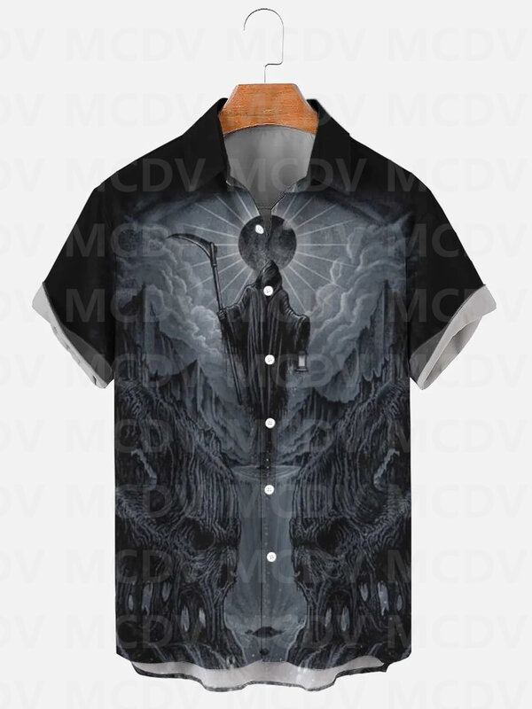 Camisa de Halloween Grim Reaper para hombres y mujeres, camisa de manga corta, camisas hawaianas impresas en 3D