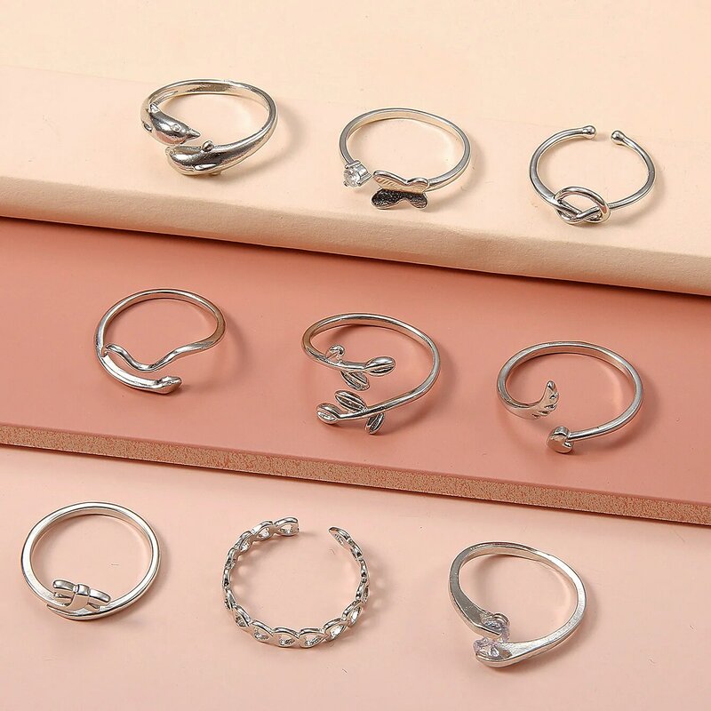 9 Buah Cincin Kaki Dapat Disesuaikan untuk Wanita Hypoallergenic Set Cincin Kaki Terbuka Wanita Perhiasan Kaki Pantai Merawat Perhiasan Cincin Kaki Wanita