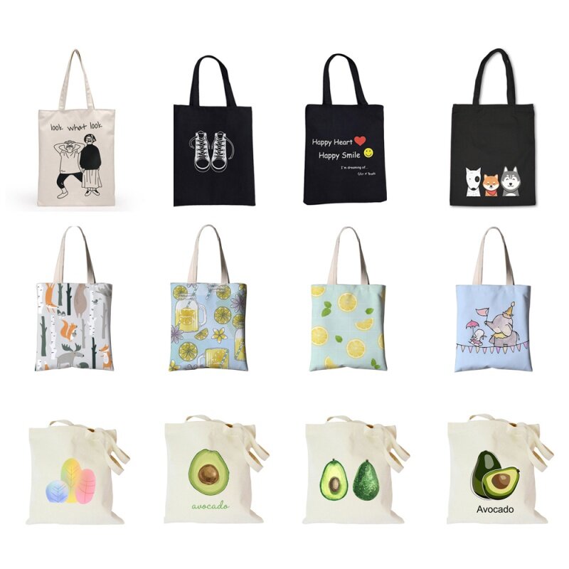 Sprzedaż hurtowa 100% gruba bawełniana płócienne torby na zakupy wielokrotnego użytku z nadrukowane Logo