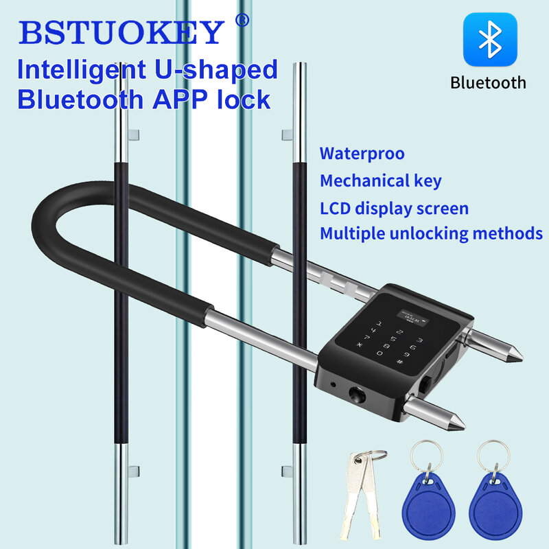 Outdoor Elektronische Bluetooth Wachtwoord Vingerafdruk Ic Kaart Digitaal U Type Smart Lock Voor Kantoor Glazen Deur Anti-Diefstal App Unlcok