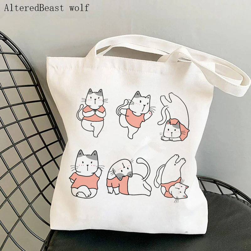 Shopper Cartoons Panda Yoga Gedruckt Tote Tasche frauen Harajuku shopper handtasche mädchen Schulter einkaufstasche Dame Leinwand Tasche