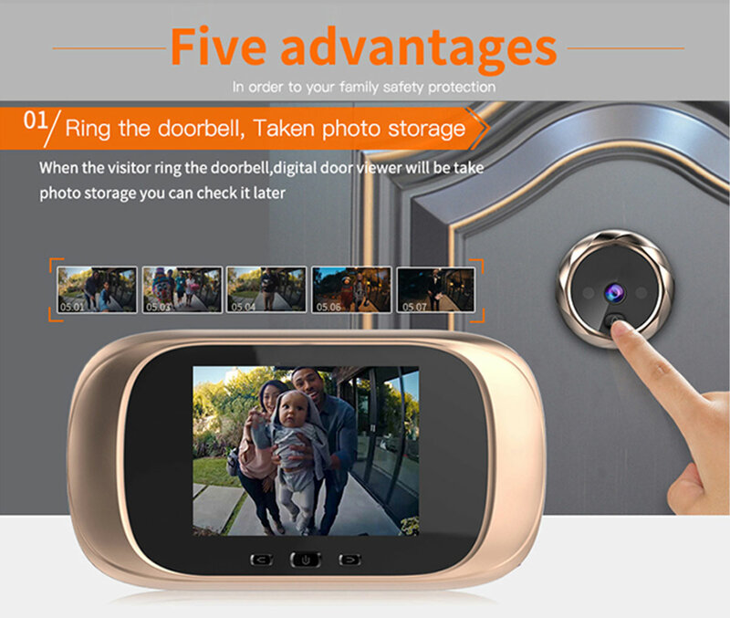 2.8นิ้วจอแสดงผล LCD Take Photo และ Video ประตูโทรศัพท์ยาวสแตนด์บาย HD Visual Doorbell Peephole Viewer