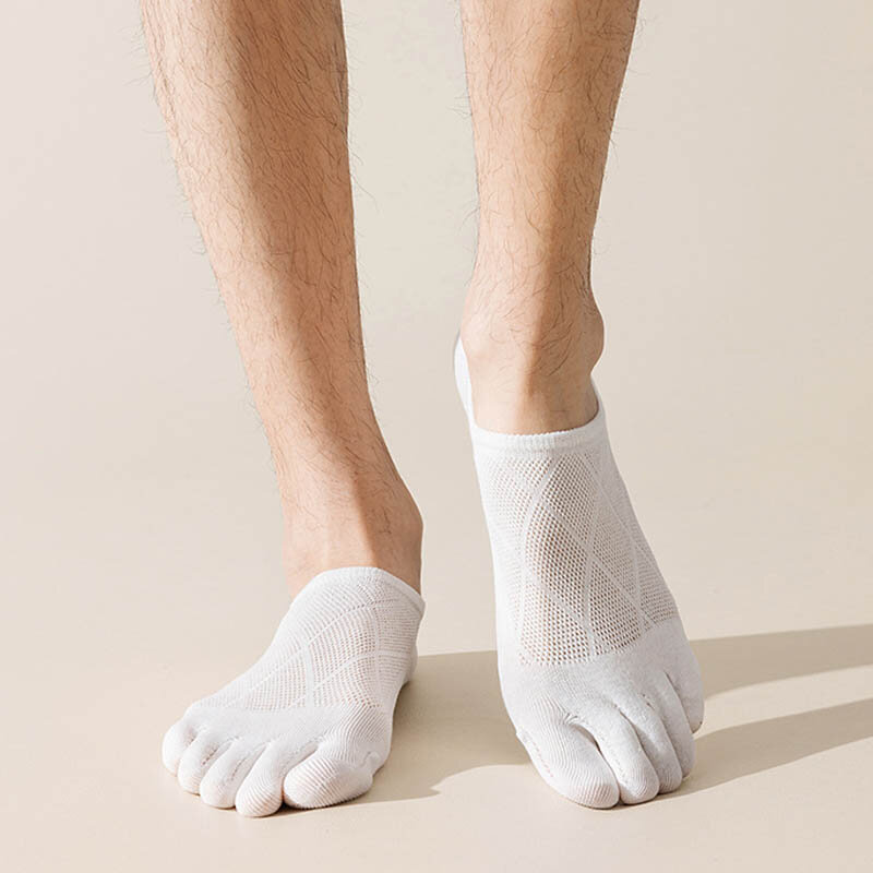 ถุงเท้าข้อสั้น5คู่สำหรับผู้ชาย, ถุงเท้าบางตาข่ายฝ้ายปากตื้นระบายอากาศได้ดีนุ่มหนา5นิ้วสำหรับฤดูร้อน