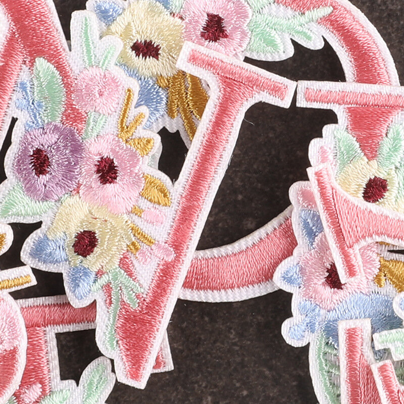 New Embroidery Letter Patch DIY Flowers Alphabet Sticker Adhesive Fabric Accessories Iron on Patches for Clothing Dress Handbags