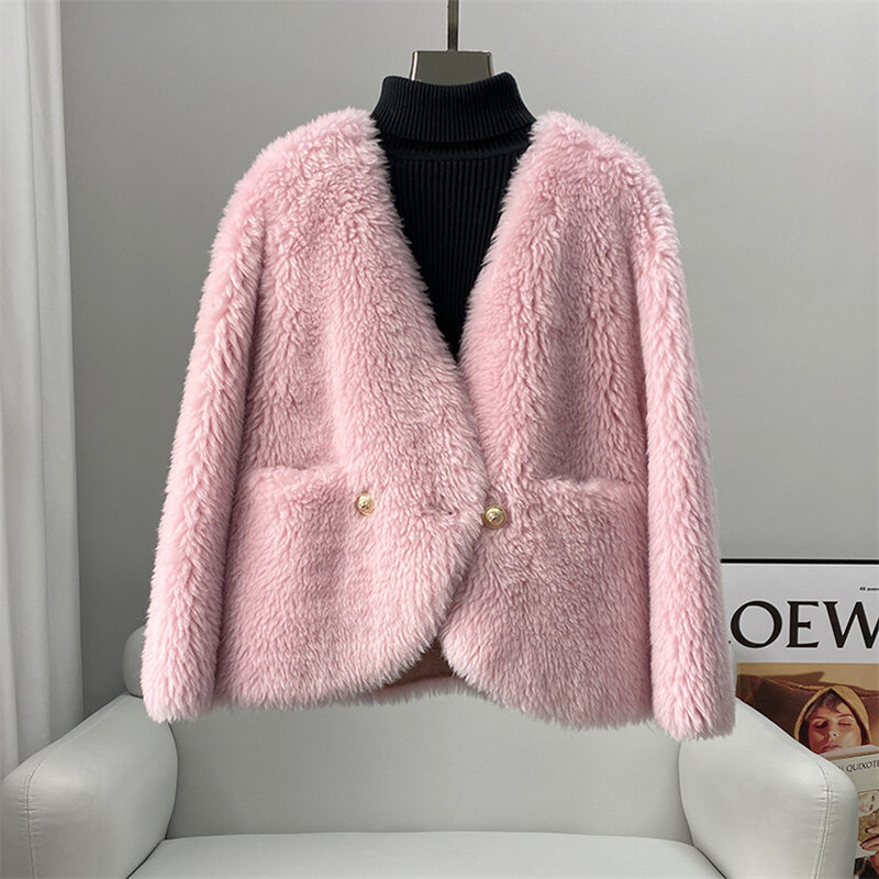 Aorice Women Real Wool Fur Coat Jacket Female Winter Coats Over Size Jackets Trench CT229