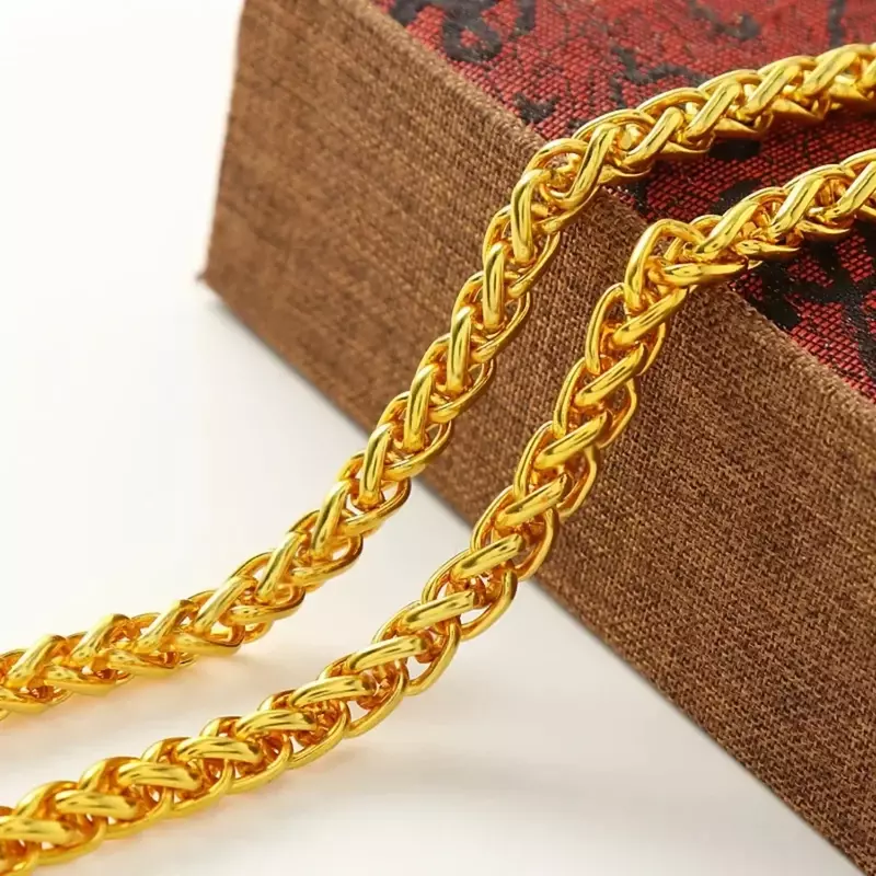 Mencheese Men High Class Choker 24K Yellow Gold Plated Dragon Head Rope Necklace 6MM 60cm Long