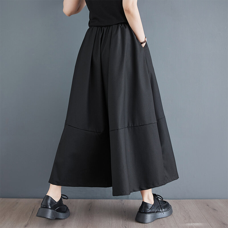 Japońskie patchworkowa bandażowa w stylu Yamamoto ciemny czarny luźny, szykowny wiosna lato szerokie nogawki spodnie Culotte moda Wmen spodnie na co dzień