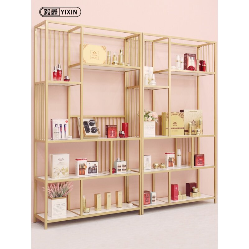 custom，Cosmetic Shop Shelves Showcase	Supermarket Shopping Shelf Rack Cosmetics Display Showcase for Shop Shelving
