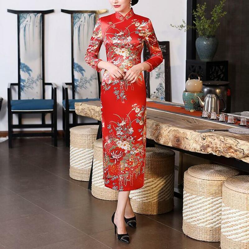 Abito Cheongsam retrò da donna elegante abito Cheongsam con stampa floreale in stile nazionale cinese con colletto alla coreana per l'estate per le donne