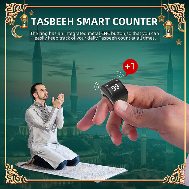 EquanaryZikr-Anneau intelligent musulman, compteur en plastique, QB702 avec fonction de réveil Tasbih Online Azan Sunrise