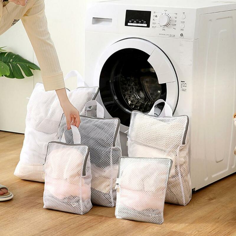 Borsa per il lavaggio in rete con manico borsa per il bucato in rete per vestiti con cerniera pieghevole di grande capacità