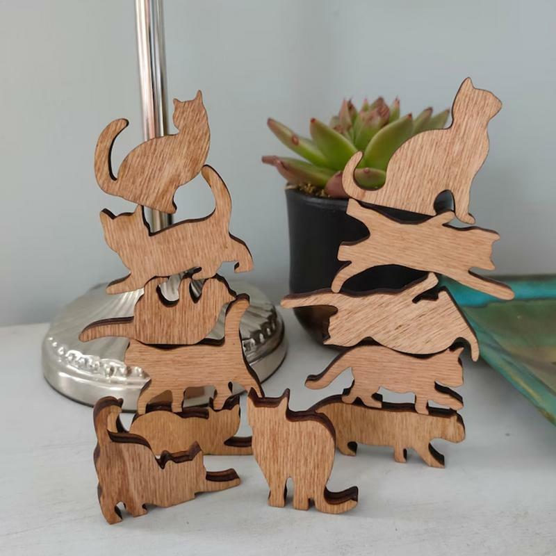 木製スタッキング猫の装飾品、モンテッソーリ学習と教育玩具、さまざまなフォーム、12個