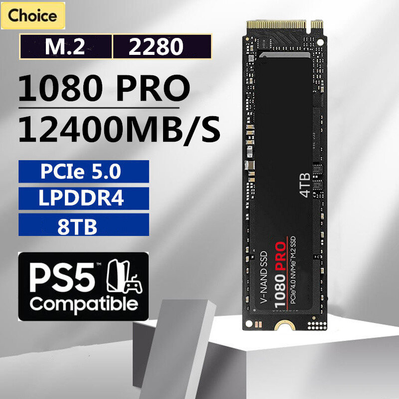 1080 PRO 8TB 4TB 2TB merek SSD M.2 2280 PCIe Gen 5.0x4 NVME Solid State Hard Drive untuk Desktop PC PS5 Game Laptop