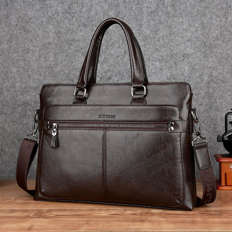 Biznesowa skórzana męska teczka pozioma męska torebka duża pojemność torba kurierska biurowa męska torba na laptopa