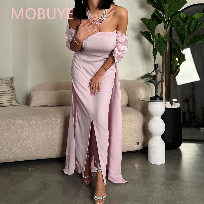 MOBUYE 2024 Arab Dubai Off The Shoulder Prom Dress Sleeveless With Ankle Length Evening Fashion Elegant Party Dress For Women