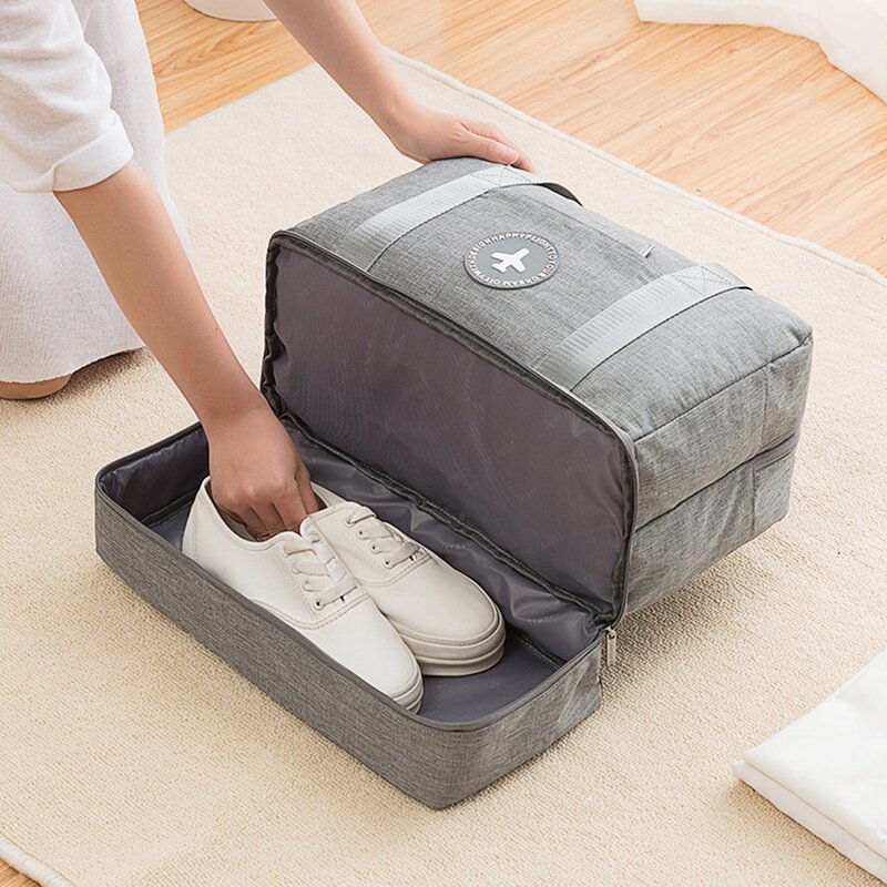 Bolsa de viaje portátil impermeable, organizador de ropa de clasificación de doble capa, bolsa ordenada de equipaje