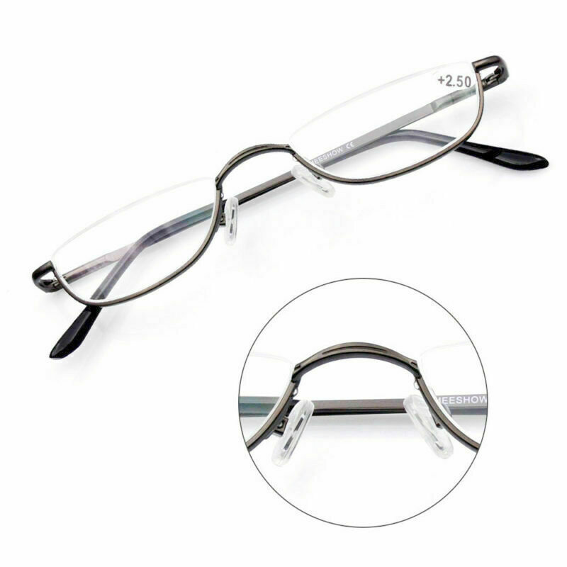 Half Moon Semi Randloze Leesbril Lezers Metalen Lenzenvloeistof Optische Spektakel Semi Randloze Vintage Draagbare Leesbril